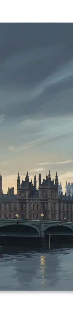 Palace of Westminster and Westminster Abbey including Saint Margaret’s Church — illustrated travel poster