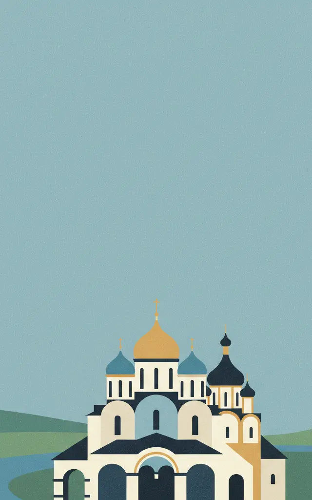 White Monuments of Vladimir and Suzdal — illustrated travel poster