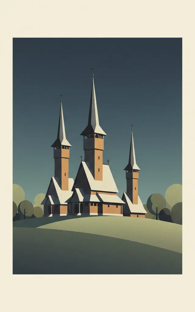 Wooden Churches of Maramureş — illustrated travel poster