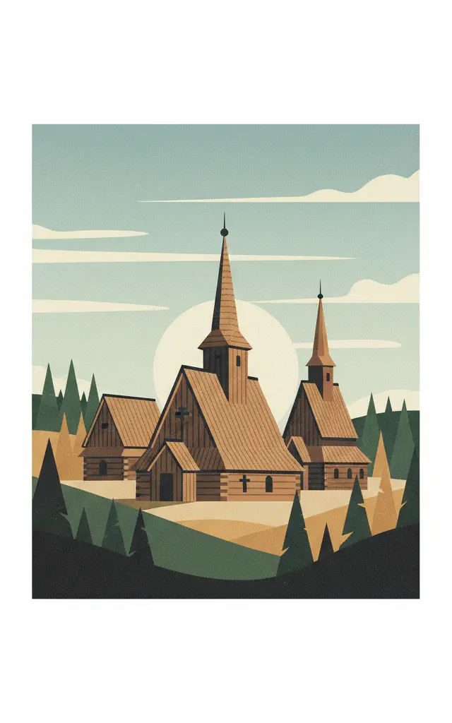 Wooden Churches of Southern Małopolska — illustrated travel poster