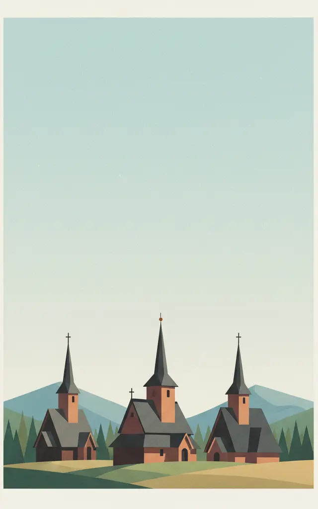 Wooden Churches of the Slovak part of the Carpathian Mountain Area — illustrated travel poster