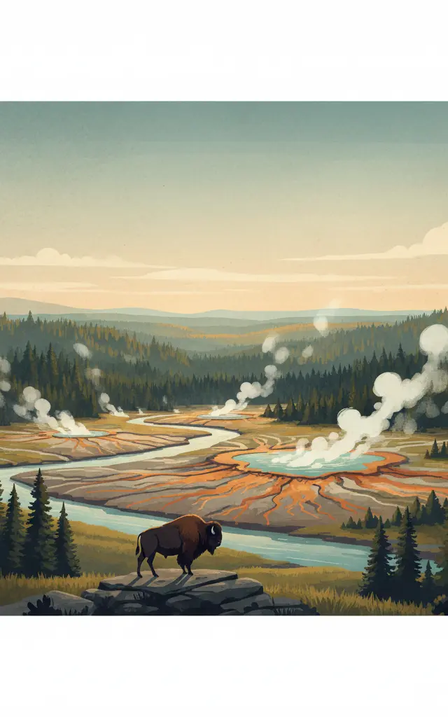 Yellowstone National Park — illustrated travel poster