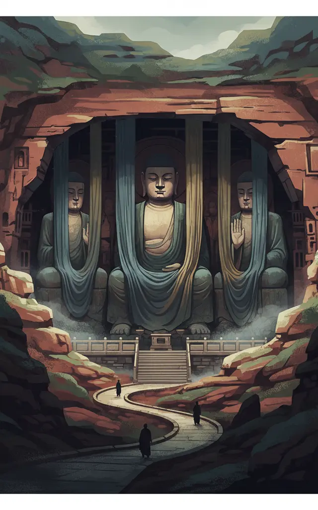 Yungang Grottoes — illustrated travel poster